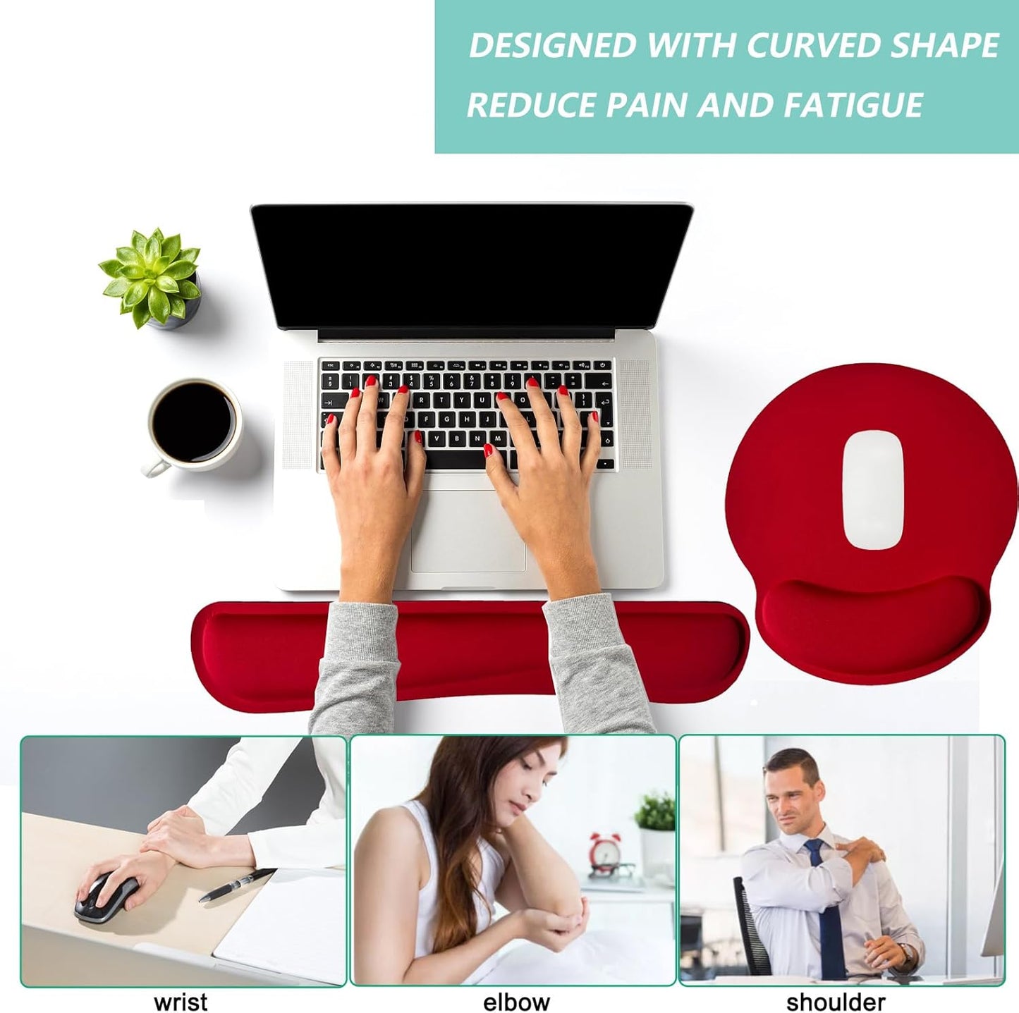 Keyboard Wrist Rest Pad Mouse Pad with Wrist Support Set of 3, Mousepad with Non-Slip Rubber Base, Ergonomic Memory Foam Mouse Wrist Cushion Support for Home Office Laptop Computer, Flower Black