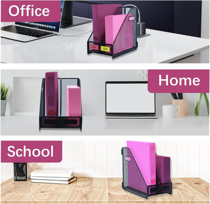 Desk Organizers, Metal Magazine File Holder with 5 Vertical Compartments Rack Binder File Organizer for Office Supplies, Home Workspace - Black