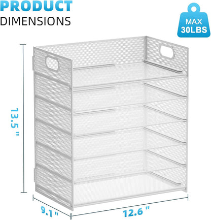 Marbrasse 6 Tier Paper Organizer Letter Tray - Mesh Desk File Organizer with Handle, Paper Sorter Organizer for Letter/A4 Office File Folder Holder - Black