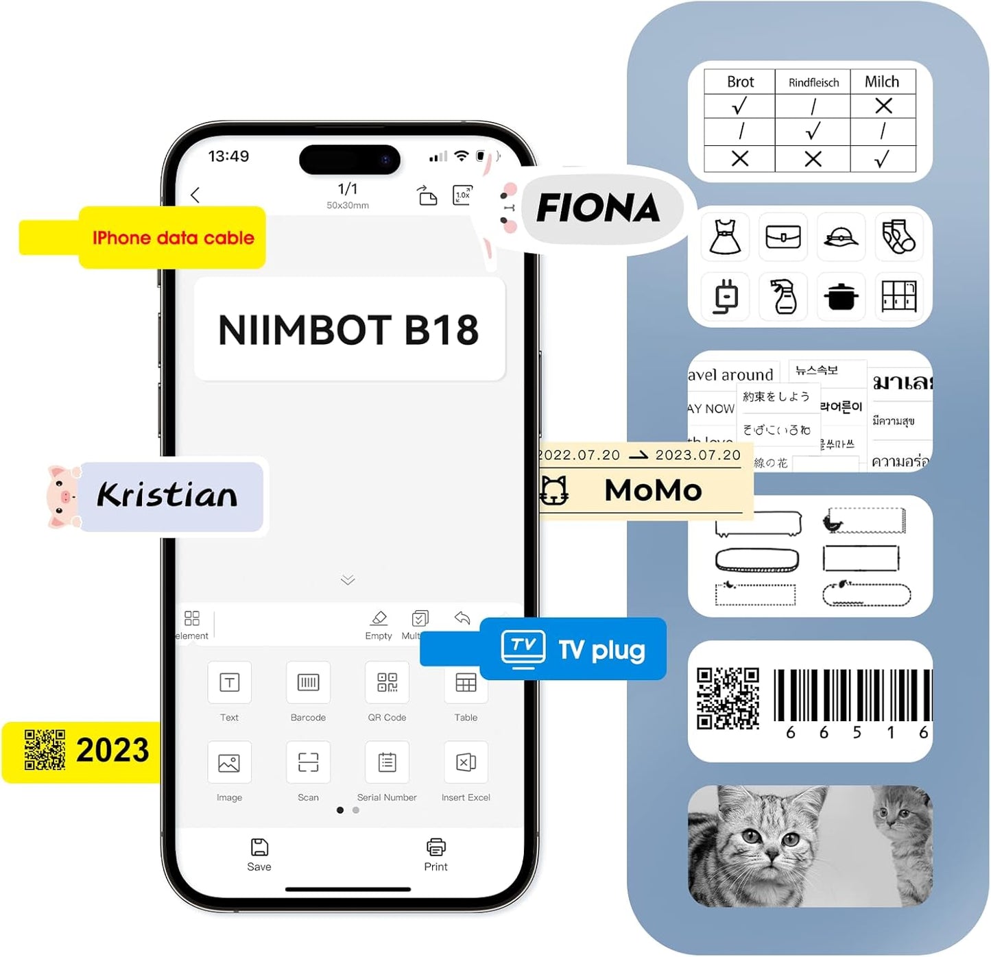NIIMBOT Thermal Transfer Cable Labels 0.49" x 4.29", Only for N1(B18) Label Maker, PET Material, Waterproof and High-Temperature Resistance, Long Storage Time, 1 Roll of 60, Yellow