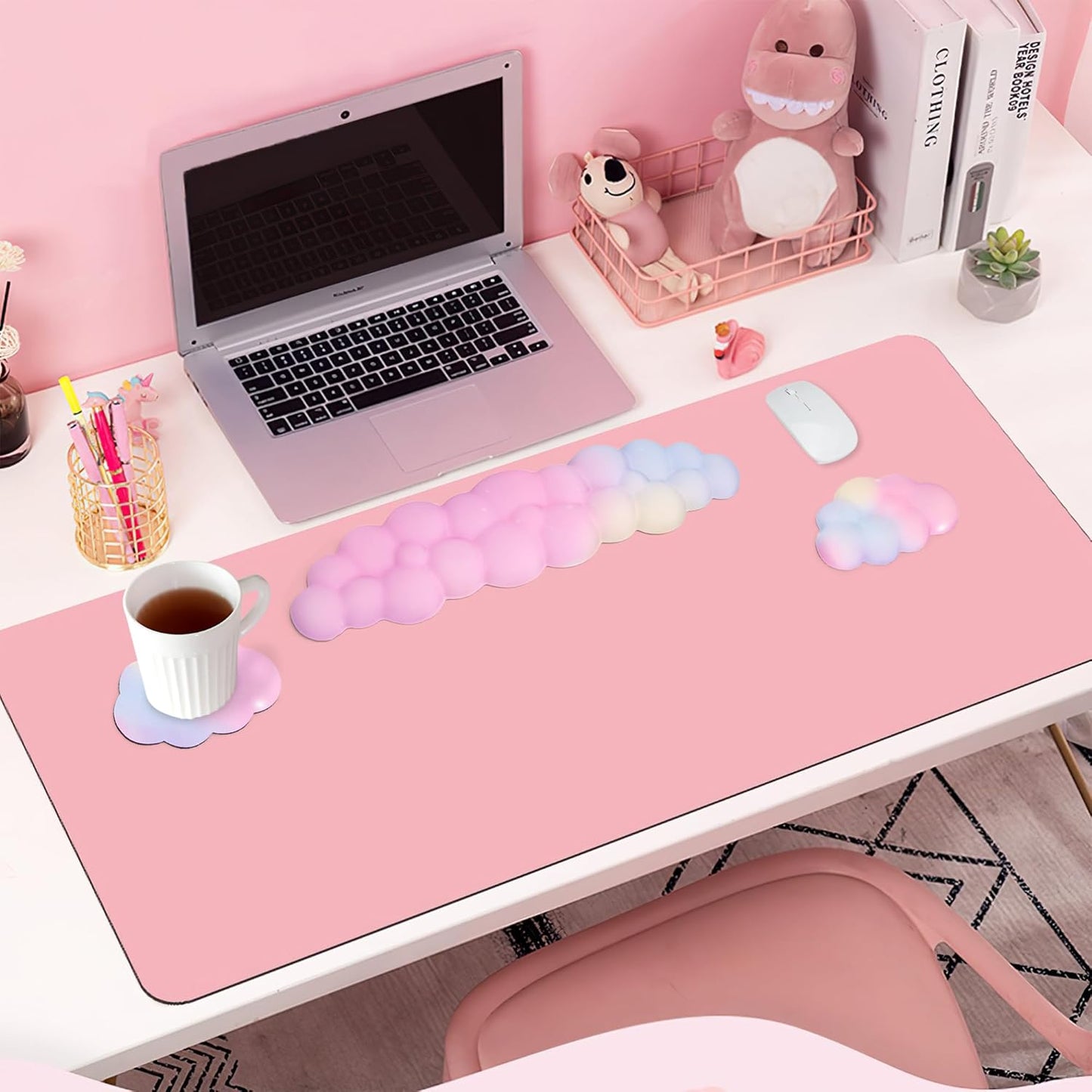 Cloud Wrist Rest Set for Keyboard and Mouse, Includes Cute Coaster, with Computers and Laptops（Purple Star Set）