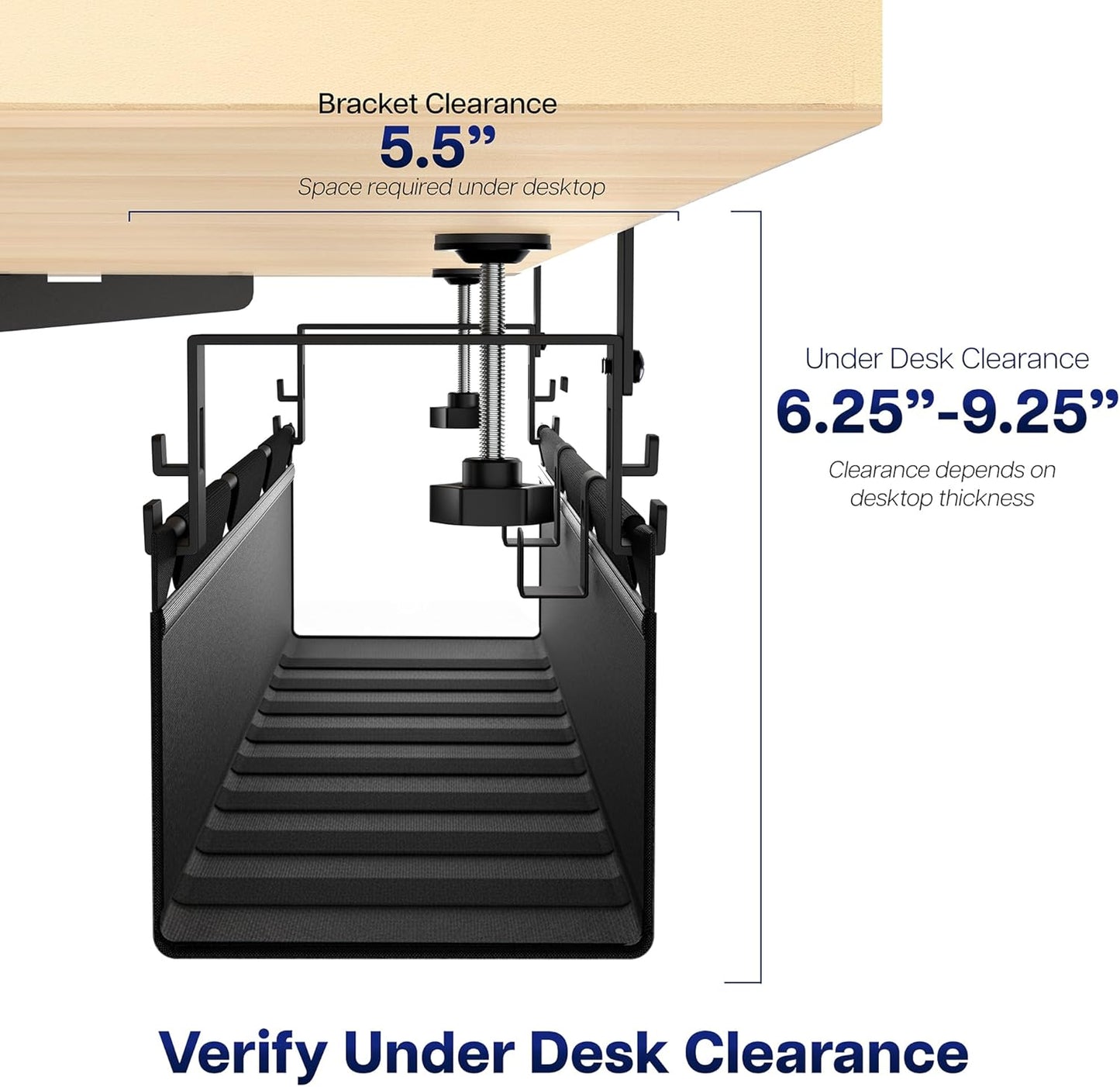 VIVO Clamp-on Under Desk 31 inch Fabric Cable Management Tray, Wire Concealer, Power Strip Storage, Workspace Organization, Easy Fold Down Access, Black, DESK-AC31F-C