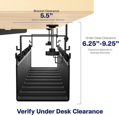 VIVO Clamp-on Under Desk 31 inch Fabric Cable Management Tray, Wire Concealer, Power Strip Storage, Workspace Organization, Easy Fold Down Access, Black, DESK-AC31F-C
