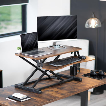 VIVO 26 inch Desk Converter, K Series, Height Adjustable Sit to Stand Riser, Dual Monitor and Laptop Workstation with Keyboard Tray, Black, DESK-V026KB