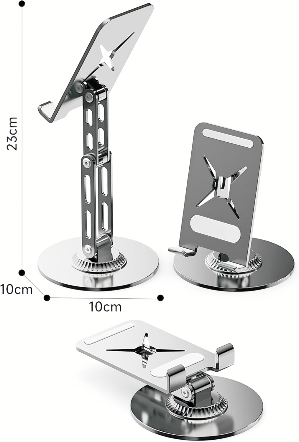 All-Metal Cell Phone Stand 360° Rotatable & Height Adjustable - 25KG Super Load-Bearing, Foldable Desk Stand for Phone, Compatible with iPhone 17/16/15/14, Nintendo Switch, Silver