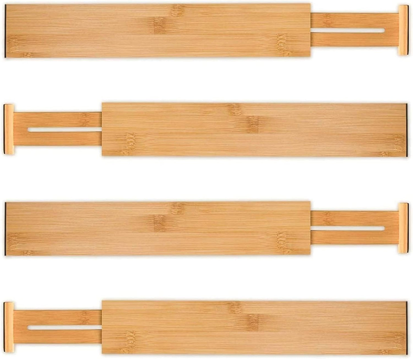 Utoplike 4 pcs Bamboo Kitchen Drawer Dividers Large, Adjustable Drawer Organizers, Spring Loaded, Expandable Organization Works in Kitchen, Dresser, Bathroom, Bedroom, Drawer, Desk