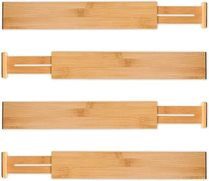 Utoplike 4 pcs Bamboo Kitchen Drawer Dividers Large, Adjustable Drawer Organizers, Spring Loaded, Expandable Organization Works in Kitchen, Dresser, Bathroom, Bedroom, Drawer, Desk