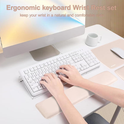 MOSISO Computer Keyboard Stand&Wrist Rest Support for Keyboard and Mouse, Large Rectangular Ergonomic Wrist Rest Mouse Pad Set, Pain Relief Easy Typing Non-Slip Cushion Pad for Home/Office, Apricot