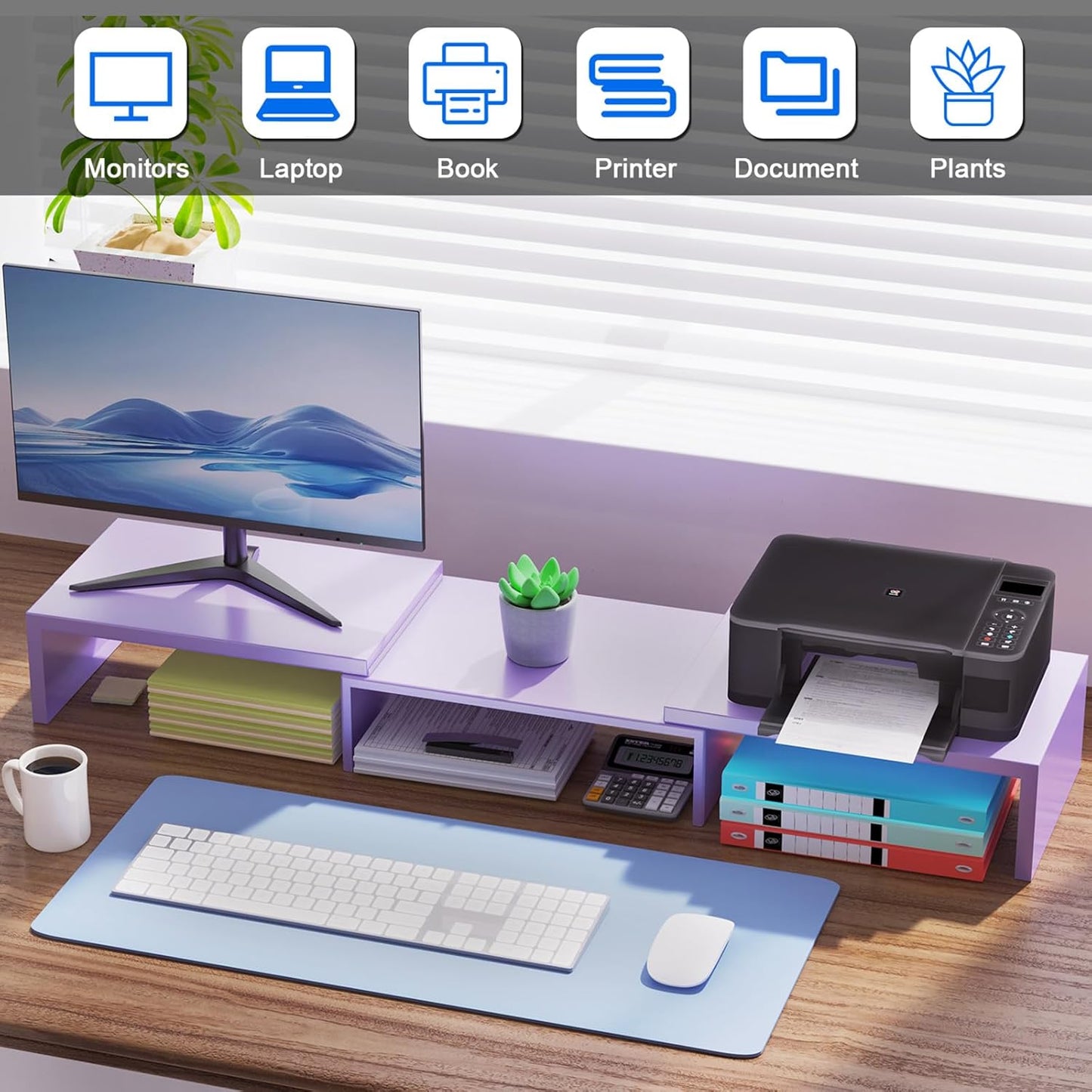 Desk Organizers and Accessories, Dual Monitor Stand Riser, Monitor Desk Shelf for Desktop Organization (Black)