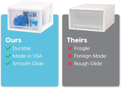 IRIS USA 47 Qt. Extra-Large Stackable Storage Drawer Plastic Drawer Organizer with Clear Doors, for Pantry Bedroom Closet Kitchen Under-Sink Home and Office De-Clutter Shoes and Crafts, White, 2-Pack