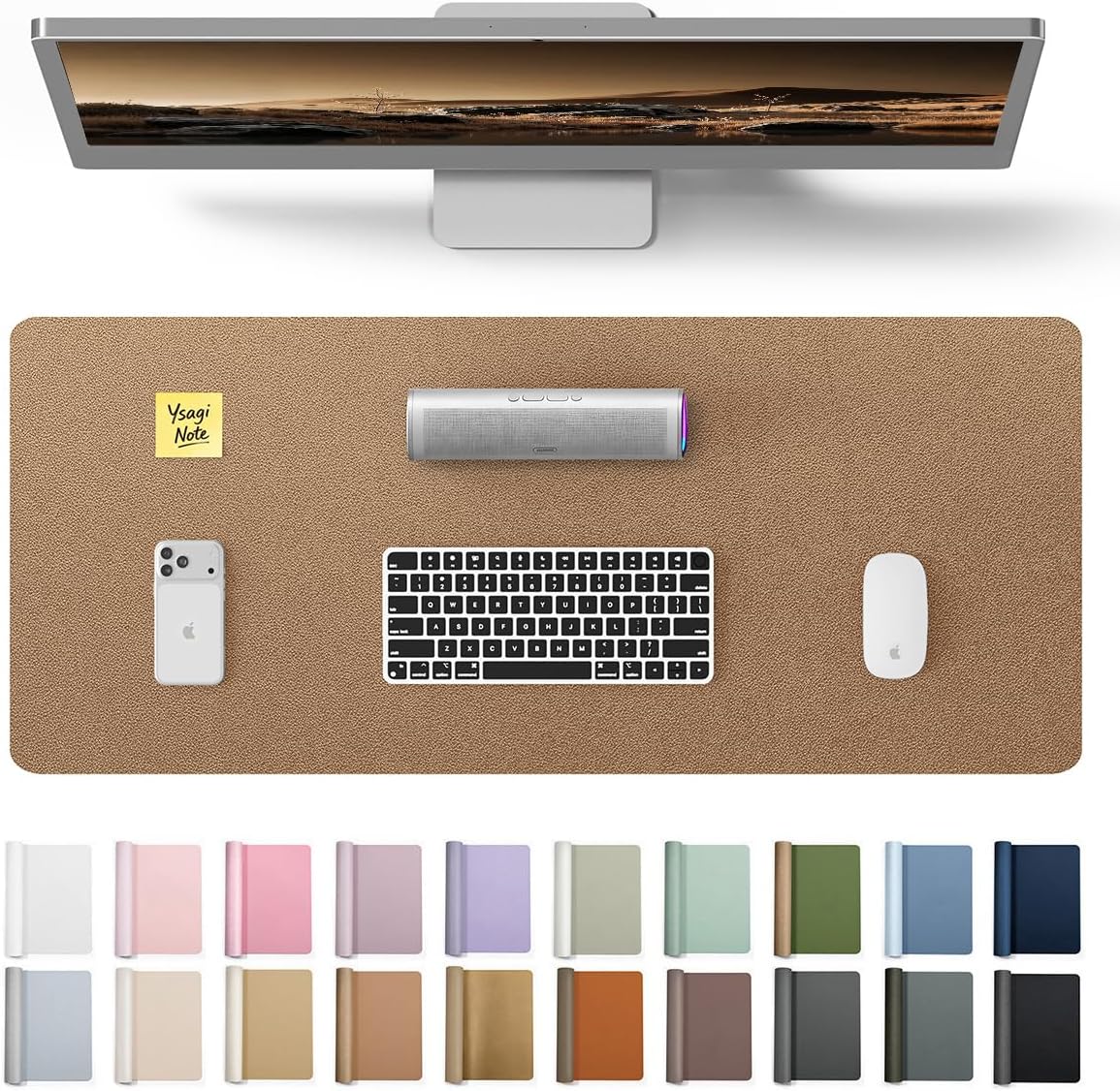 YSAGi Leather Desk Protector, Office Mat, Large Mouse Mat, Non-Slip PU Leather Blotter, Laptop Pad, Waterproof Writing Pad for Office and Home (Light Pink, 23.6" x 13.8") - Colors B