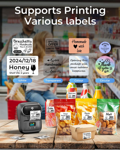 Phomemo M110 Label Makers - Barcode Label Printer Bluetooth Label Maker Portable Thermal Printer for Small Business, Address, Barcode, Logo, Clothing, Mailing, Sticker Printers for Phone & PC, Black