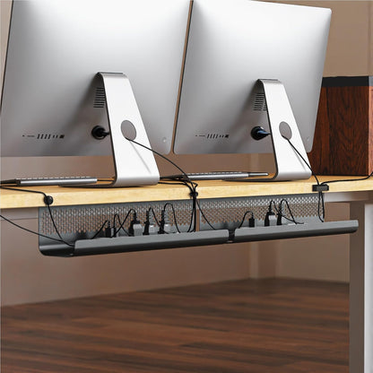 KHAMAL Cable Management Under Desk 26PCS - Cable Management Tray Kit Ventilated Hexagonal Design with Cable Clips, Wire Ties, Cord Holder & Screws for Office, Home - 2 White Sets