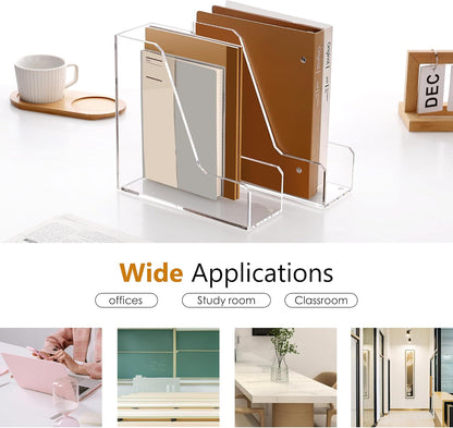 SANRUI Acrylic File Organizer, Clear Desk Organizer and Storage Bins Holding for Folders, Binders, Notebooks, Envelopes, Multi-purpose Magazine File Organizer for Home Office, 2 Pack