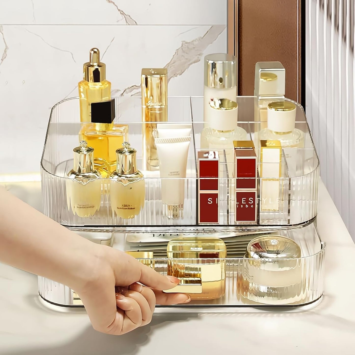 Stackable Cosmetics Organizer Drawers, Bathroom Vanity Makeup Organizers and Storage, Ideal for Desk and Dresser Countertops, Great for Palette, Skincare, Lipsticks, Nail Care. Green