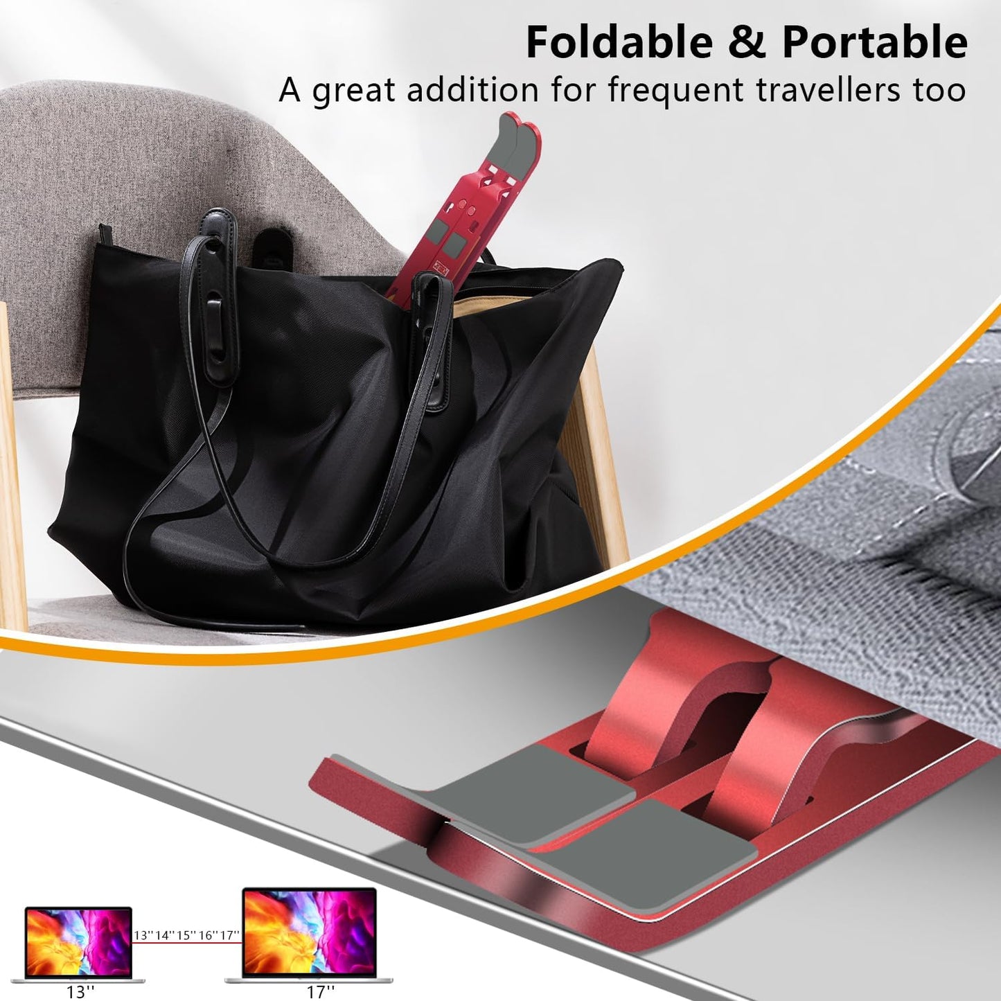Laptop Stand, Computer Tablet Stand, Adjustable Aluminum Foldable Portable Laptop Holder Riser, Compatible with MacBook Air Pro, Lenovo, HP, Dell, More 10-15.6” Laptops and Tablets (Red)