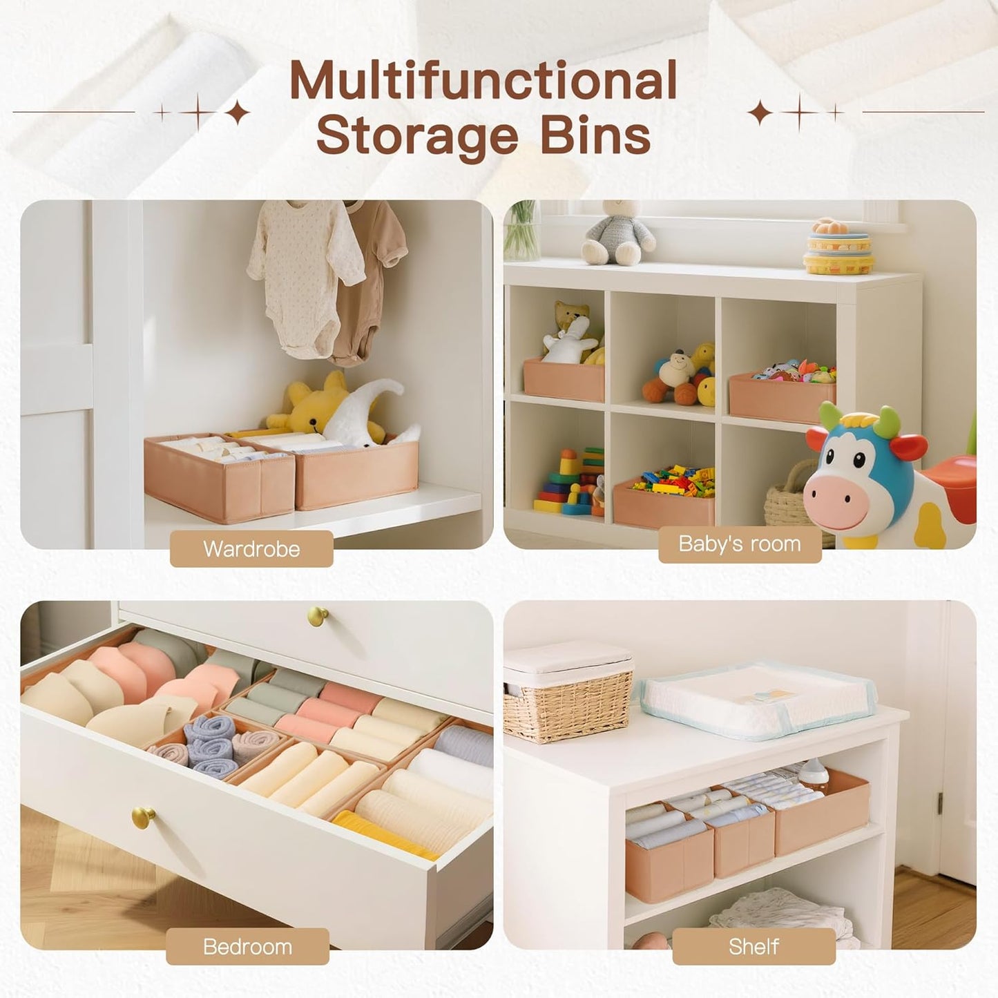 Criusia Drawer Organizer Clothes, 10 Pack Dresser Organizer for Baby Clothes, Underwear, Sock- Foldable Closet Organization and Storage Dividers Bins for Nursery, Bedroom (Beige)