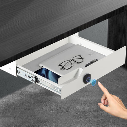 Under Desk Drawer Storage with Lock, Metal Undermount Table Drawer, Ball Bearing Slides Out Tray Organizer for Paper, Pencil, and Laptop 16"x11.8"x3.6", White