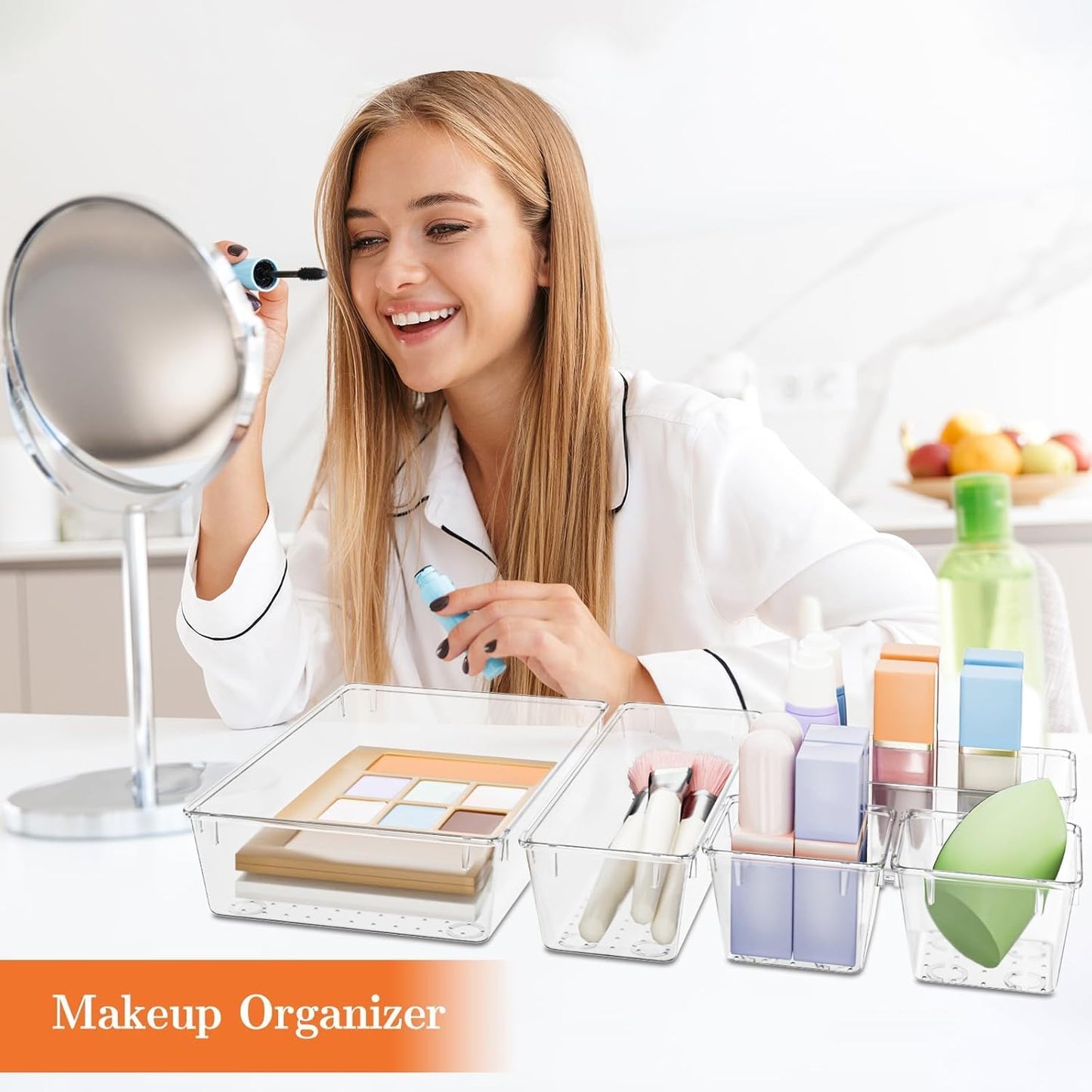 SpaceHacks 25 PCS Plastic Drawer Organizer Set, 4-Size Versatile Organizer Tool Trays & storage Bins for Makeup, Jewelry, and Gadgets in Bathroom, Bedroom and Office,Clear Black