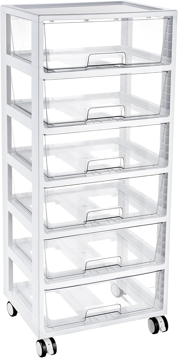 Vtopmart Plastic Drawer Storage Rolling Cart with Wheels, 4-Tier Drawer Organizer for Art Crafts Supplies, Home Office Supplies, Toys, Under Desk Storage for Office, Craft Room, Bedroom, Classroom