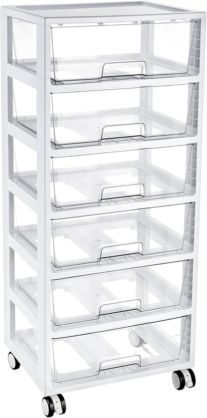 Vtopmart Plastic Drawer Storage Rolling Cart with Wheels, 4-Tier Drawer Organizer for Art Crafts Supplies, Home Office Supplies, Toys, Under Desk Storage for Office, Craft Room, Bedroom, Classroom