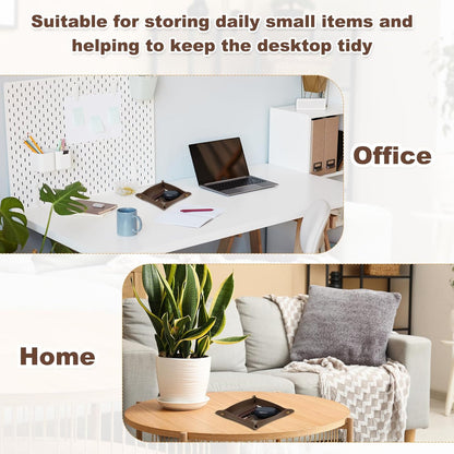 uxcell 2 Pcs Leather Valet Tray, Folding Jewelry Tray Organizer Square Travel Dish Plate Desk Organizer for Women and Men Storage Jewelry Keys Wallet Coin (2 Sizes, Beige)