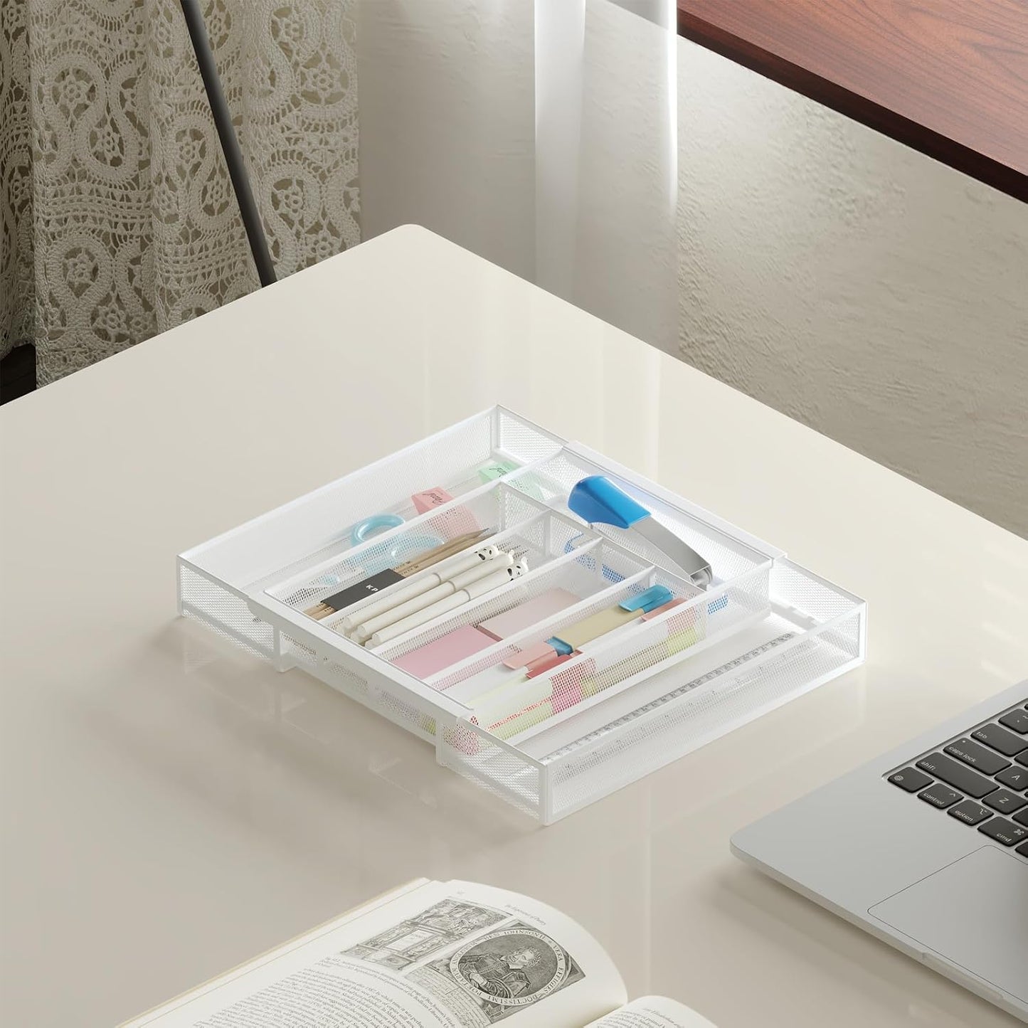 Sedegn Silverware Organizer Metal Mesh, Small Drawer Organizer, Utensil Cutlery Tray for kitchen drawers, Flatware Organizer with 5 Compartment, Black(9.3"*12.6")