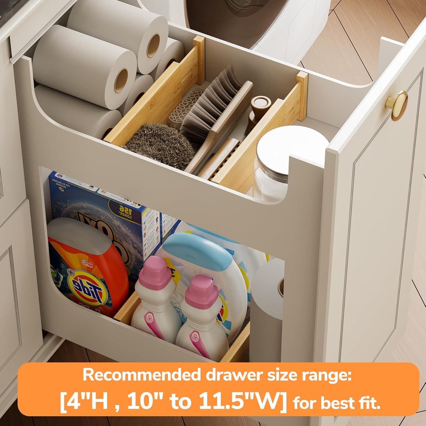 BAMEOS Drawer Dividers kitchen Organization Bamboo Utensil Organizers for Kitchen Bedroom Bathroom Dresser Office 4-pack