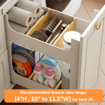 BAMEOS Drawer Dividers kitchen Organization Bamboo Utensil Organizers for Kitchen Bedroom Bathroom Dresser Office 4-pack