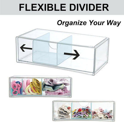 Set of 2 Stackable Storage Drawers - 6.7" Clear Plastic Drawer Storage, Acrylic Makeup Organizer, Desk Counter Cabinet Office Organizer, Bathroom Organizers and Storage (Modern/Set of 2)