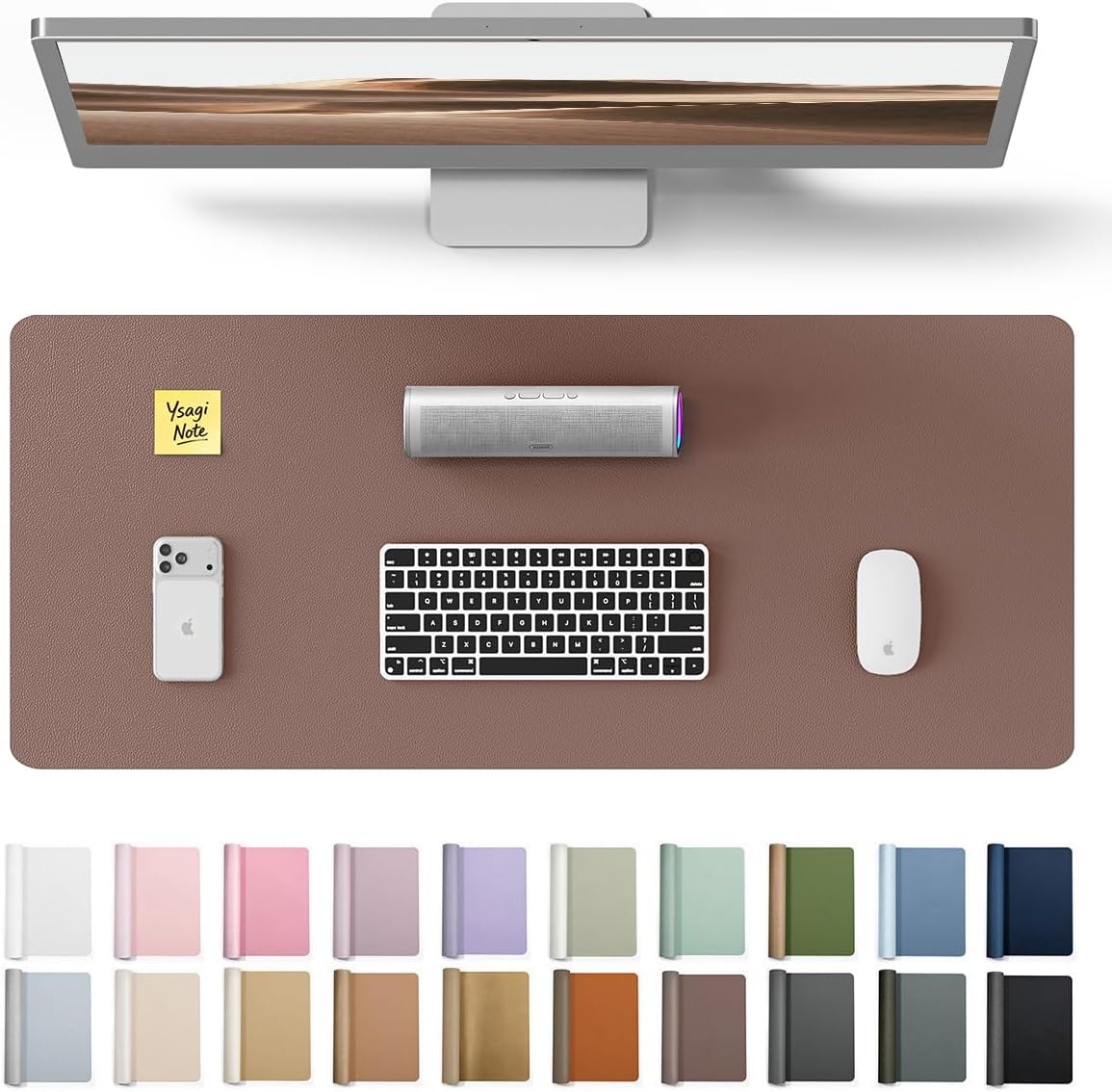 YSAGi Leather Desk Protector, Office Mat, Large Mouse Mat, Non-Slip PU Leather Blotter, Laptop Pad, Waterproof Writing Pad for Office and Home (Light Pink, 23.6" x 13.8") - Colors B