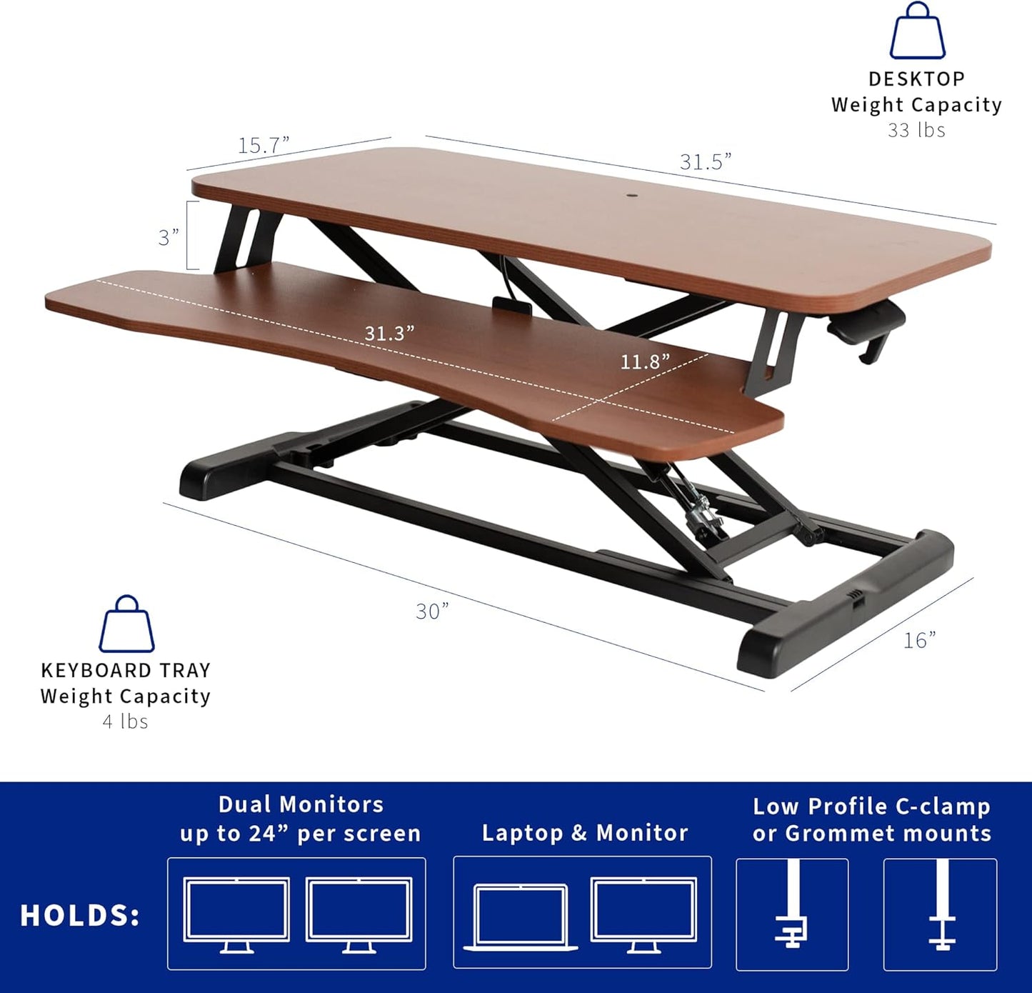 VIVO 26 inch Desk Converter, K Series, Height Adjustable Sit to Stand Riser, Dual Monitor and Laptop Workstation with Keyboard Tray, Black, DESK-V026KB