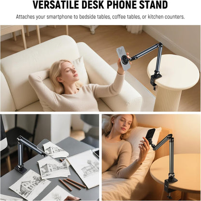 NEEWER Basics Cell Phone Stand for Desk, Adjustable Phone Holder Clamp with Weighted Metal Base, Office Table Phone Mount Compatible with iPhone 16 15 Pro Max Plus Samsung for Video Recording, ST006
