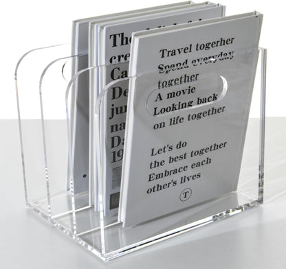 Clear Acrylic Organizers - 5 Vertical Compartments Acrylic Folder Organizer & File Organizer, Desk Document Storage Bins for Magazines, Binders - Multipurpose Home Office Desk Organizer