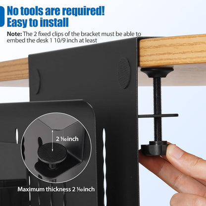Desk Side Storage, Under Desk Laptop Mount, Table Side Hanging File Organizer, No Drill Clamp On Cable Management Tray, Laptop Holder with Magnetic Pen Holder for Office and Home