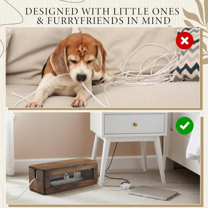 Chunful Extra Large Cable Management Box, 16'' Wood Cord Hider Organizer with Ventilation Nets & Organizer for Power Strip, TV Wires & Desk Cable Storage, Magnetic Lid Hide Floor Cables