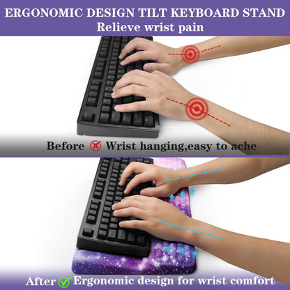 Computer Keyboard Stand Pad with Wrist Rest, Ergonomic Comfy Tilted Keyboard Stand Riser Holder Pad for Office Home (Black)