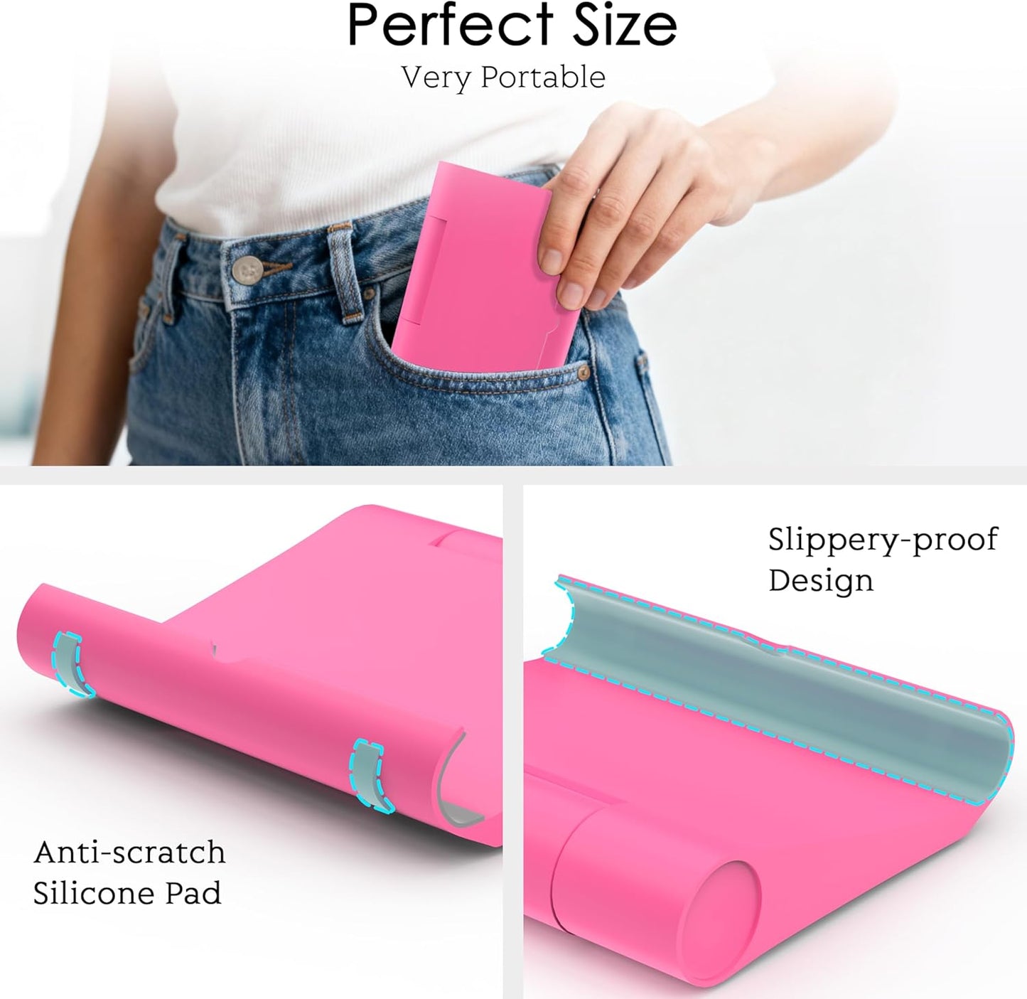 Cell Phone Stand for Desk, Foldable and Adjustable Multi-Angle Holder Dock, Universal Compatibility for Most Phone and Tablet, Portable and Sturdy Design for Office and Home (Pink)