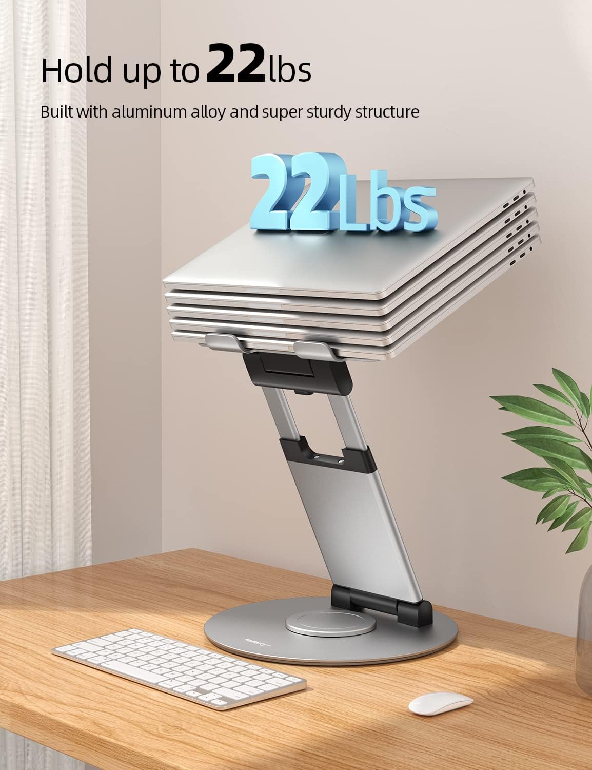 Nulaxy Telescopic 360 Rotating Laptop Stand for Desk Adjustable Height Swivel Pull Out Design Ergonomic Laptop Riser Standing Desk Converter Fits All 10-17" Laptops Computer MacBook, Gray