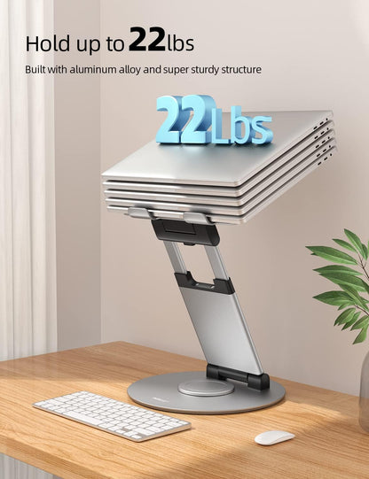 Nulaxy Telescopic 360 Rotating Laptop Stand for Desk Adjustable Height Swivel Pull Out Design Ergonomic Laptop Riser Standing Desk Converter Fits All 10-17" Laptops Computer MacBook, Gray