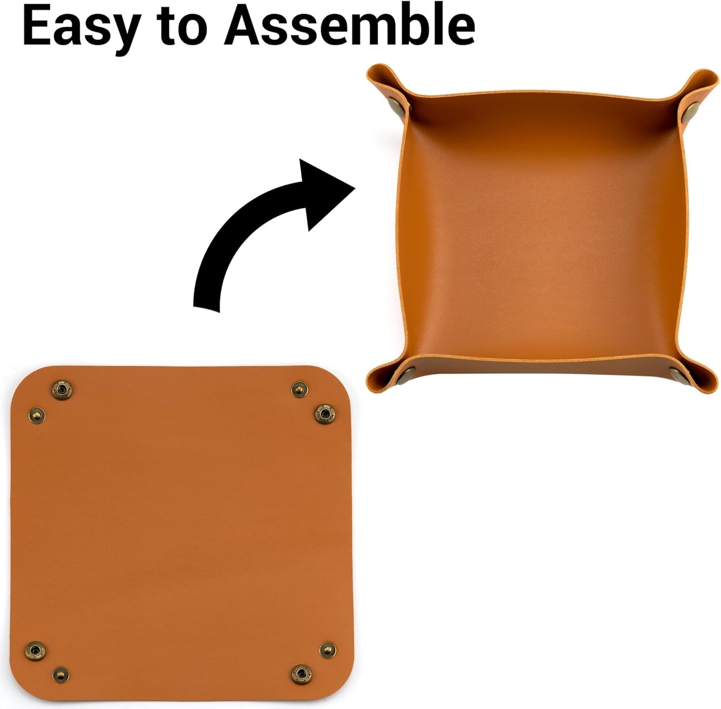 IFAMIO Decorative Foldable Valet Tray Artificial Leather Catchall Holder Small Desk Table Organizer Tray for Jewelry, Keys, Watches, Coins (Orange)