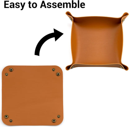IFAMIO Decorative Foldable Valet Tray Artificial Leather Catchall Holder Small Desk Table Organizer Tray for Jewelry, Keys, Watches, Coins (Orange)