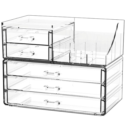 Acrylic Clear Make up Organizers And Storage for Vanity,Bathroom Skincare Organizer With 8 Drawer for Dresser,Plastic Desk Accessories Organization,Cosmetic Organizer Countertop for Beauty,Skin Care