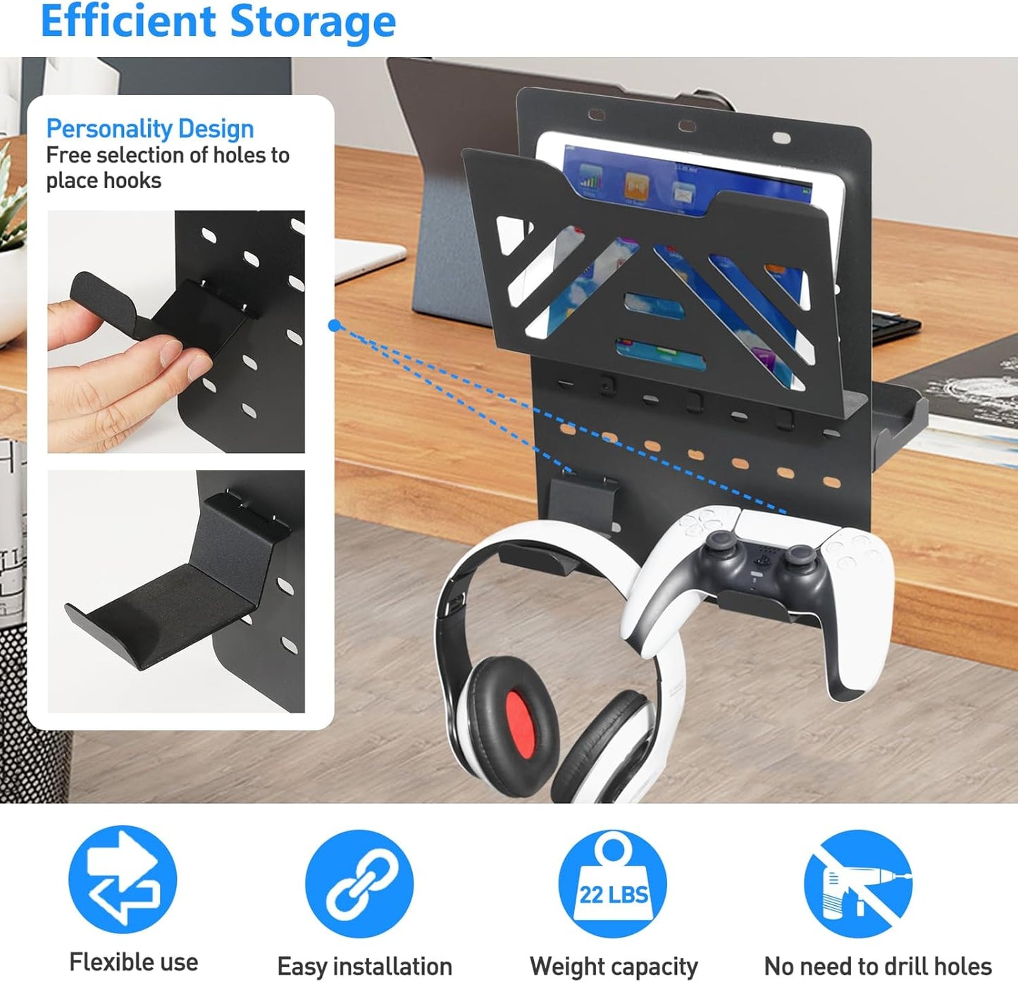 MAXECHO Desk Side Storage, Under Desk Laptop Mount, Table Side Hanging File Organizer, No Drill Clamp On Cable Management Tray, Laptop Holder with Magnetic Pen Holder for Office and Home, Load 22 Lbs