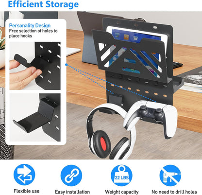 MAXECHO Desk Side Storage, Under Desk Laptop Mount, Table Side Hanging File Organizer, No Drill Clamp On Cable Management Tray, Laptop Holder with Magnetic Pen Holder for Office and Home, Load 22 Lbs