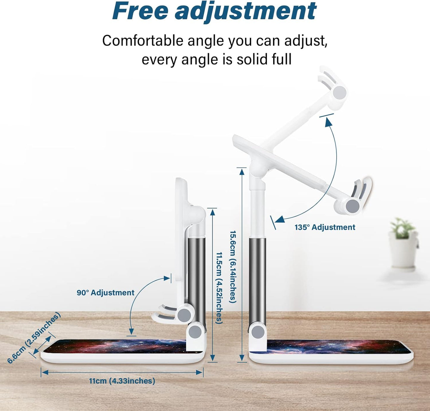 Desk Cell Phone Stand - Adjustable Angle-iPad Holder, Universal Compatible Phone Holder for Desk