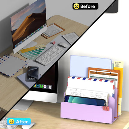 Mail Organizer Countertop, Small Desk File Organizer, Metal File Holder - Essential Workspace Organizers for Office Desk, Home Office (Black)