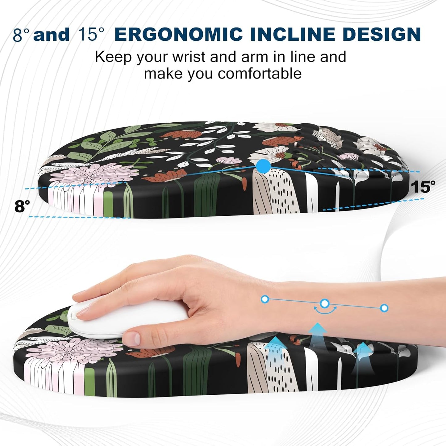 Ergonomic Mouse Pad and Keyboard Wrist Rest with Massage Design, Space-Saving Mouse Pad Wrist Support, Memory Foam Wrist Rest with Non-Slip PU Base for Computer Desk, Black