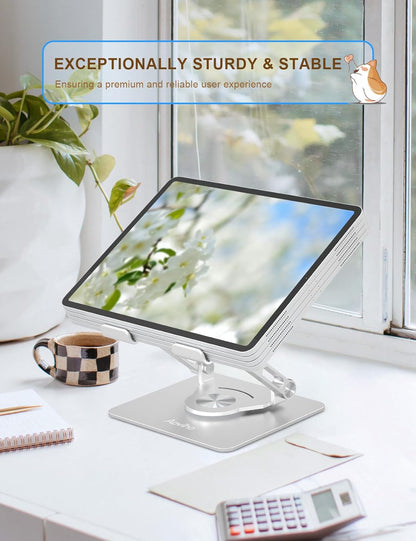 Aoviho Tablet Stand 360° Rotating Aluminum Holder - Adjustable, Portable & Foldable Monitors Stand for iPads, Compatible with 4-13.3" Tablets, Purple