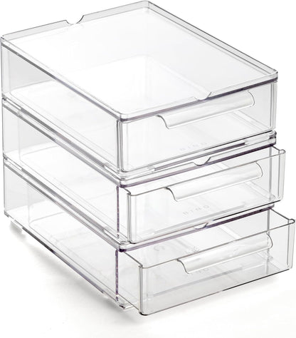 BINO | Clear Stackable Storage Drawers, Medium - 2 Pack | Clear Storage Drawers with Built-In Handles | Durable Plastic Organizer Drawer | Modular Stackable Drawer Acrylic Organizer